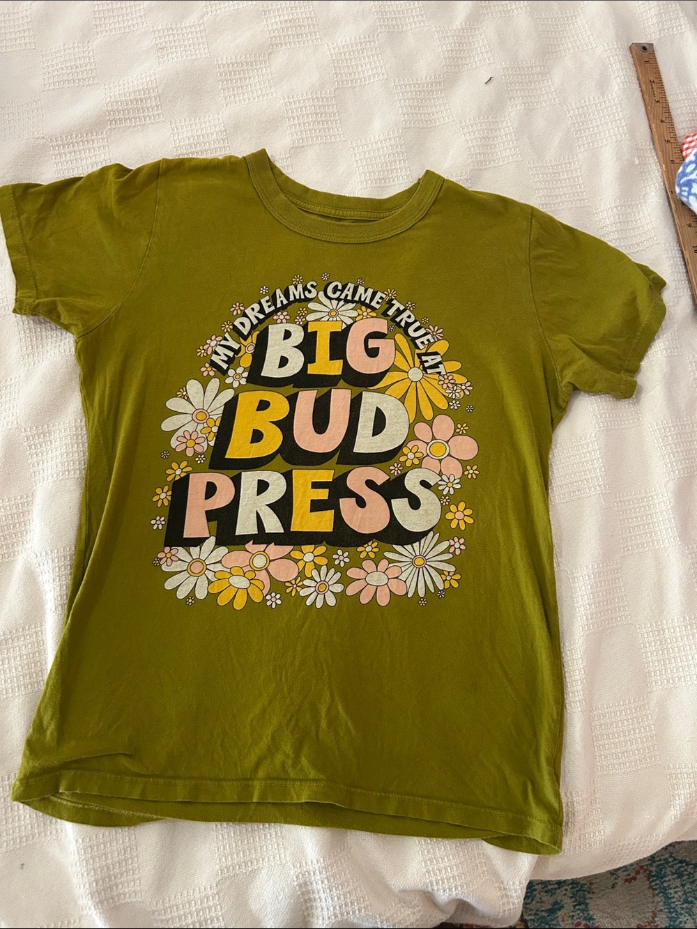 Big Bud Press Olive Green Floral Graphic “my dreams came true at big bud press”